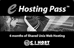 E-HOSTING PASS 6 MONTHS OF SHARED UNIX WEB HOSTING C I HOST trademark