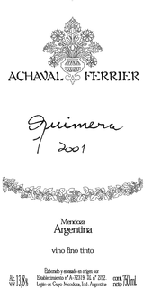 ACHAVAL FERRIER QUIMERA 2001 MENDOZA ARGENTINA VINO FINO TINTO trademark