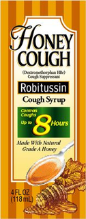 HONEY COUGH ROBITUSSIN (DEXTROMETHORPHAN HBR) COUGH SUPPRESSANT COUGH SYRUP CONTROLS COUGHS UP TO 8 HOURS MADE WITH NATURAL GRADE A HONEY 4 FL OZ (118 ML) trademark