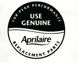 FOR PEAK PERFORMANCE USE GENUINE APRILAIRE REPLACEMENT PARTS trademark
