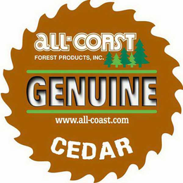 ALL-COAST FOREST PRODUCTS, INC. GENUINE WWW.ALL-COAST.COM CEDAR trademark