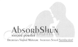 ABSORBSHUN NATURAL POWDER DECREASES VAGINAL MOISTURE INCREASES SEXUAL SATISFACTION! trademark