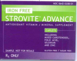 IRON FREE STROVITE ADVANCE ANTIOXIDANT VITAMIN/MINERAL SUPPLEMENT trademark