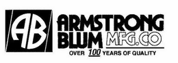 AB ARMSTRONG BLUM MFG. CO OVER 100 YEARS OF QUALITY trademark