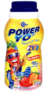 SUIZA POWER YO' DRINKABLE LOWFAT YOGURT + VITAMINS A & D MARC STRAWBERRY 98% FAT FREE EXCELLENT SOURCE OF CALCIUM 8 FL OZ (240 ML) trademark