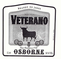 VETERANO OSBORNE BRANDY DE JEREZ SOLERA CASA FUNDADA EN 1772 36 % VOL. 1LE EMB NO. 197 - CA R. EXP. 126 trademark