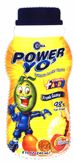 SUIZA POWER YO' DRINKABLE LOWFAT YOGURT VITAMINS + A & D FRANK GUAVA 98% FAT FREE EXCELLENT SOURCE OF CALCIUM 8 FL OZ (240 ML) trademark