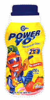 SUIZA POWER-YO' DRINKABLE LOWFAT YOGURT + A-D MALT STRAWBERRY 98% FAT FREE 6 FL OZ (180 ML) EXCELLENT SOURCE OF CALCIUM trademark
