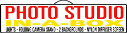 PHOTO STUDIO IN-A-BOX  LIGHTS · FOLDING CAMERA STAND · 2 BACKGROUNDS · NYLON DIFFUSER SCREEN trademark