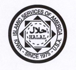ISLAMIC SERVICES OF AMERICA IOWA - SINCE 1975 - U.S.A. HALAL trademark