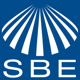 BLUE SQUARE WITH WHITE LETTERING (SBE) WITH NINE WHITE TRIANGLES RADIATING ABOVE trademark