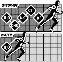 GATORADE WATER H2O CHO NA+ CI- K+ H2O trademark