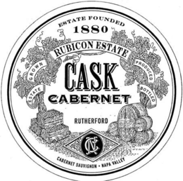 ESTATE FOUNDED 1880 RUBICON ESTATE CASKCABERNET RUTHERFORD ESTATE GROWN PRODUCED BOTTLED CABERNET SAUVIGNON - NAPA VALLEY trademark