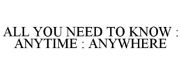 ALL YOU NEED TO KNOW : ANYTIME : ANYWHERE trademark