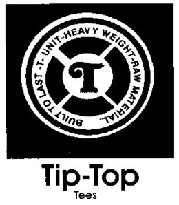T BUILT TO LAST -T- UNIT-HEAVY WEIGHT -RAW MATERIAL. TIP-TOP TEES trademark
