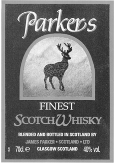 PARKERS FINEST SCOTCH WHISKY BLENDED AND BOTTLED IN SCOTLAND BY JAMES PARKER SCOTLAND LTD 70CL. E GLASGOW SCOTLAND 40% VOL. trademark