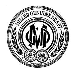 MILLER GENUINE DRAFT MGD MILLER BREWINGCO MILWAUKEE, WISCONSIN, USA EST. 1855 HAND SELECTED HOPS TRADE MARK trademark