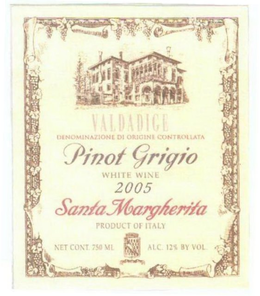 PINOT GRIGIO VALDADIGE SANTA MARGHERITA DENOMINAZIONE DI ORIGINE CONTROLLATA WHITE WINE 2005 PRODUCT OF ITALY NET CONT. 750 ML ALC. 12% BY VOL. trademark