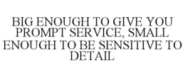 BIG ENOUGH TO GIVE YOU PROMPT SERVICE, SMALL ENOUGH TO BE SENSITIVE TO DETAIL trademark