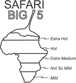 SAFARI BIG 5 EXTRA HOT HOT EXTRA MEDIUM NOT SO MILD MILD trademark
