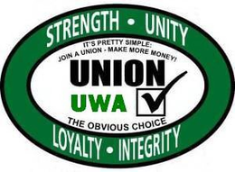 STRENGTH UNITY LOYALTY INTEGRITY UNION UWA IT'S PRETTY SIMPLE: JOIN A UNION - MAKE MORE MONEY! THE OBVIOUS CHOICE trademark