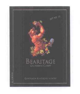 GBW BEARITAGE CALIFORNIA CLARET AND GUNDLACH BUNDSCHU WINERY LOT NO. 12 ALC 14.5%  BY VOL trademark