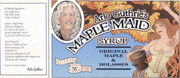 ARLO GUTHRIE'S MAPLE MAID SYRUP ORIGINAL MAPLE & MOLASSES BUSTIN' WITH FLAVOR! ALL NATURAL INGREDIENTS: CANE SUGAR SYRUP PURE MAPLE SYRUP GRADE A MOLASSES GUTHRIE'S MAPLE MAID MAPLE AND MOLASSES IS THE ULTIMATE ALL NATURAL SYRUP FOR PANCAKES, BISCUITS, FRENCH TOAST, WAFFLES AND MORE MANUFACTURED BY CHARLES H. BALDWIN & SONS WEST STOCKBRIDGE, MA EXCLUSIVELY FOR RISING SON INTERNATIONAL, LTD COMMENTS: BATTLEGROUND@RISINGSON.COM REFRIGERATE AFTER OPENING ENJOY OUR FAMILY RECIPE! ARLO GUTHRIE trademark