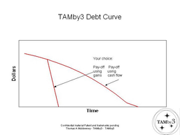 TAMBY3 DEBT CURVE DOLLARS TIME YOUR CHOICE: PAY-OFF USING GAINS PAY-OFF USING CASH FLOW trademark