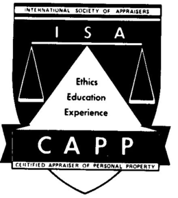 INTENATIONAL SOCIETY OF APPRAISERS ETHICS EDUCATION EXPERIENCE CERTIFIED APPRAISER OF PERSONAL PROPERTY ISA CAPP trademark