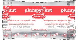 PLUMPY NUT NUTRISET READY-TO-USE THERAPEUTIC FOOD RUTF F-100 FORMULA 1 SACHET= 500 KCAL ALIMENT THERAPEUTIQUE PRET A CONSOMMER ALIMENTO THERAPEUTICO LISTO PARA CONSUMIR trademark