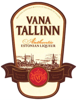 VANA TALLINN AUTHENTIC ESTONIAN LIQUEUR AUTHENTIC ESTONIAN LIQUEUR SUPERIOR QUALITY VT ORIGINAL RECIPE PRODUCED, BLENDED & BOTTLED IN THE HEART OF TALLINN trademark