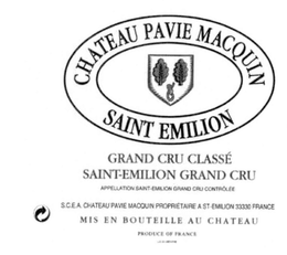 CHATEAU PAVIE MACQUIN SAINT EMILION GRAND CRU CLASSÉ SAINT-EMILION GRAND CRU APPELLATION SAINT-EMILION GRAND CRU CONTR0LE S.C.E.A. CHATEAU PAVIE MACQUIN PROPRIETAIRE A ST-EMILION 33330 FRANCE MIS EN BOUTEILLE AU CHATEAU PRODUCE OF FRANCE trademark