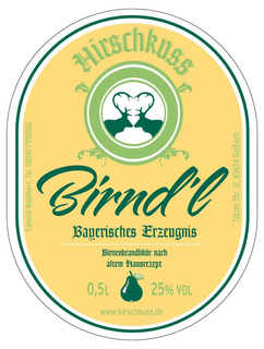 HIRSCHKUSS BIRND'L BAYERISCHES ERZEUGNIS BIRNENBRANDLIKÖR NACH ALTEM HAUSREZEPT trademark
