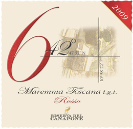 642° 47' 52" N 10° 58' 22" E MAREMMA TOSCANA I.G.T. ROSSO RISERVA DEL CANAPONE 2009 trademark