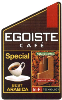 EGOISTE CAFÉ SPECIAL BEST ARABICA NATURAL COFFEE INSTANT COFFEE IN-FI TECHNOLOGY trademark