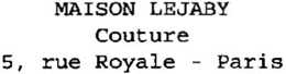 MAISON LEJABY COUTURE 5, RUE ROYALE - PARIS trademark