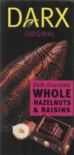 DARX ORIGINAL DARK CHOCOLATE WHOLE HAZELNUTS & RAISINS trademark