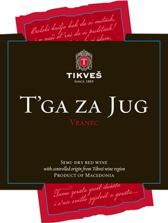 TIKVES T'GA ZA JUG VRNAC SEMI - DRIED RED WINE CONTROLLED ORIGIN FROM TIKVES WINE REGION PRODUCT OF THE REPUBLIC OF MACEDONIA trademark