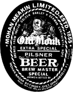 MOHAN MEAKIN LIMITED. ESTD. 1855 PRODUCE OF INDIA BREWED FROM INDIAN GOLDEN BARLEY & GERMAN CONTINENTAL HOPS OLD MONK EXTRA SPECIAL PILSNER DEC. 83 BEER BREW MASTER SPECIAL BREWED & BOTTLED BY MOHAN NAGAR BREWERY, DIST. GHAZIABAD (U.P.) REGD OFFICE: SOLAN BREWERY (H P.) trademark