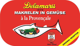 DELAMARIS 1879 MAKRELEN IN GEMÜSE À LA PROVENÇALE SYMBOLBILD/SLIKA JE SIMBOLICNA ORIGINAL REZEPTUR 125G** 660KJ 158 KCAL 8%* 100G: 528KJ/ 126 KCAL trademark