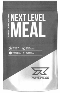 NEXT LEVEL MEAL RUNTIME.GG POWER UP YOUR GAME READY IN 60 SEC. TOTAL ENDURANCE COMPLETE + BALANCE VITAMINS + MINERALS trademark