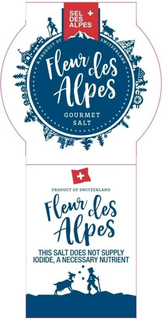 SEL DES ALPES FLEUR DES ALPES GOURMET SALT PRODUCT OF SWITZERLAND FLEUR DES ALPES THIS SALT DOES NOT SUPPLY IODIDE, A NECESSARY NUTRIENT trademark