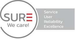 SURE WE CARE! SERVICE USER RELIABILITY EXCELLENCE trademark
