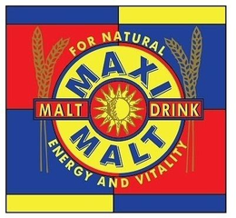 MAXI MALT MALT DRINK FOR NATURAL ENERGY AND VITALITY trademark