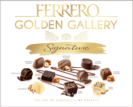 FERRERO GOLDEN GALLERY SIGNATURE GIANDUJOT FERRERO CHOCOLATE SONETTO COFFEE MAESTRIA DARK CUPOLA CARAMEL INTENSO MILK CUPOLA CARAMEL LEONARDO BIANCORETTI DARK OPERA WHITE OPERA THE ART OF CHOCOLATE BY FERRERO trademark