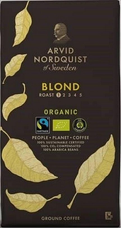 ARVID NORDQUIST OF SWEDEN BLOND ORGANIC ROAST 12345 FAIRTRADE CO2 COMPENSATED PEOPLE PLANET COFFEE 100% SUSTAINABLE CERTIFIED 100 % CO2 COMPENSATED 100 % ARABICA BEANS GROUND COFFEE trademark