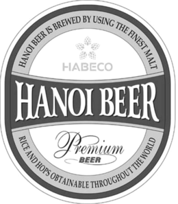 HABECO HANOI BEER PREMIUM BEER HANOI BEER IS BREWED BY USING THE FINEST MALT RICE AND HOPS OBTAINABLE THROUGHOUT THE WORLD trademark