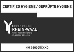 CERTIFIED HYGIENE / GEPRÜFTE HYGIENE HOCHSCHULE RHEIN-WAAL RHINE-WAAL UNIVERSITY OF APPLIED SCIENCES trademark