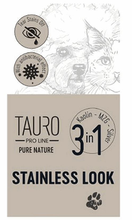 STAINLESS LOOK TAURO PRO LINE PURE NATURE TEAR STAINS OFF WITH ANTIBACTERIAL EFFECT KAOLIN MZG SILVER trademark