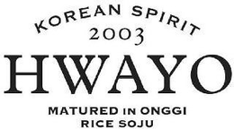 KOREAN SPIRIT 2003 HWAYO MATURED IN ONGGI RICE SOJU trademark